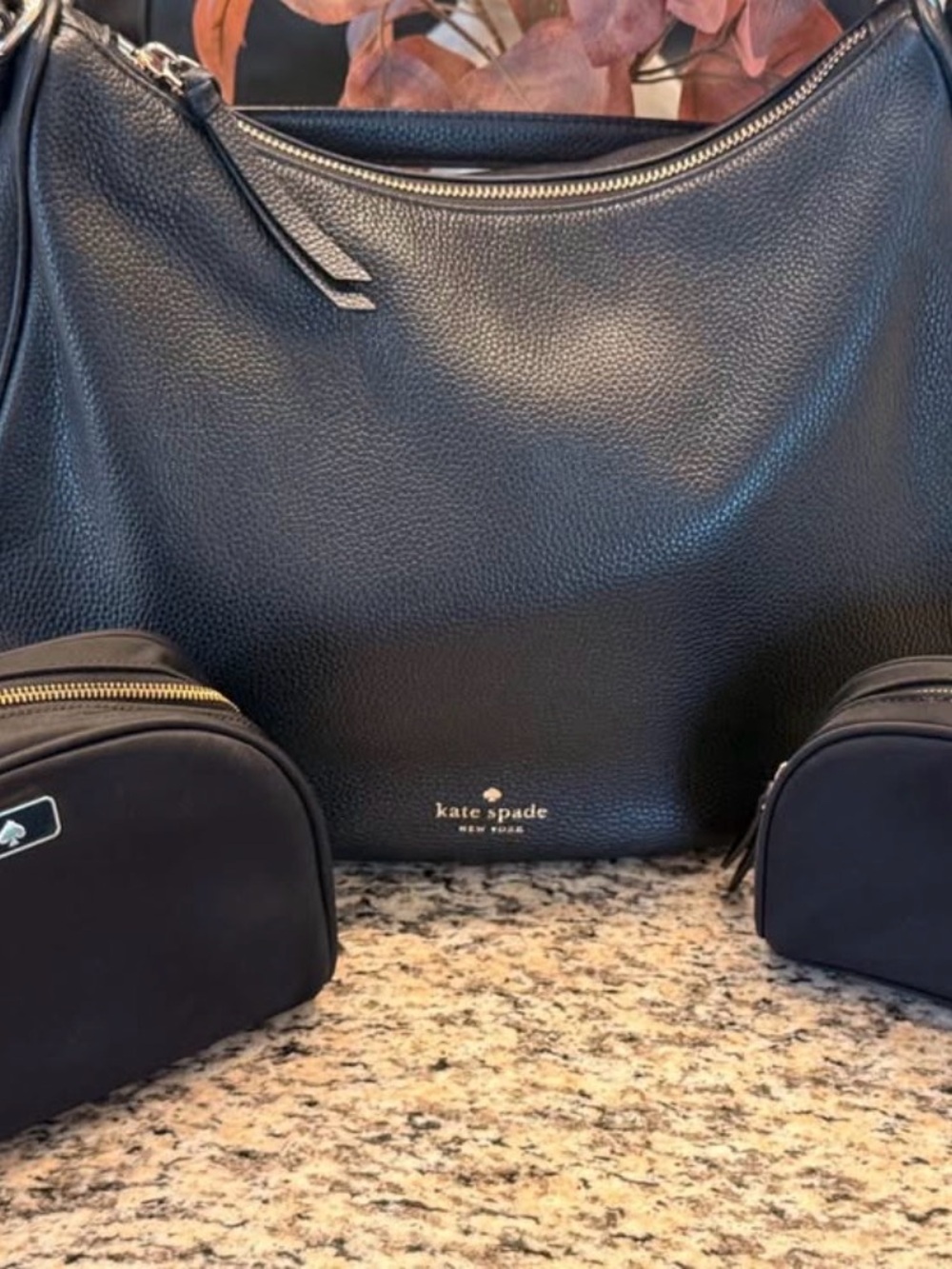 kate spade Black Pebbled Leather Hobo Bag
